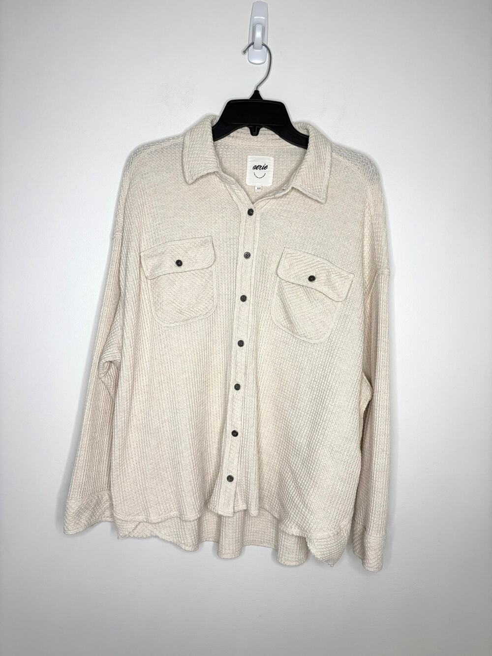 Aerie Lumber Jane Waffle Shirt Sz S Cream Oversized Boho Hippie Cabincore Grunge